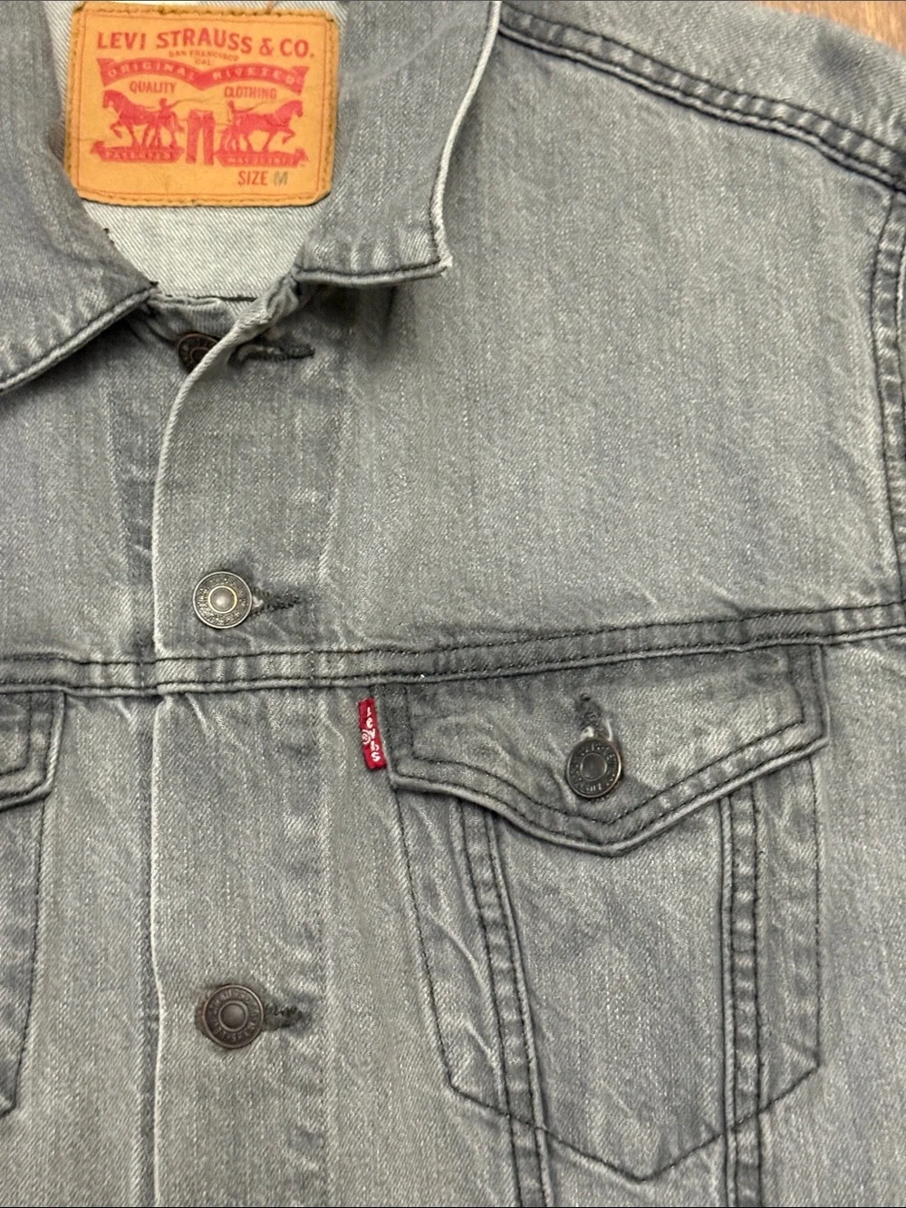 Levi’s Original Trucker Jacket Medium Gray Bleach Splatter Distressed Jacket - Picture 3 of 9